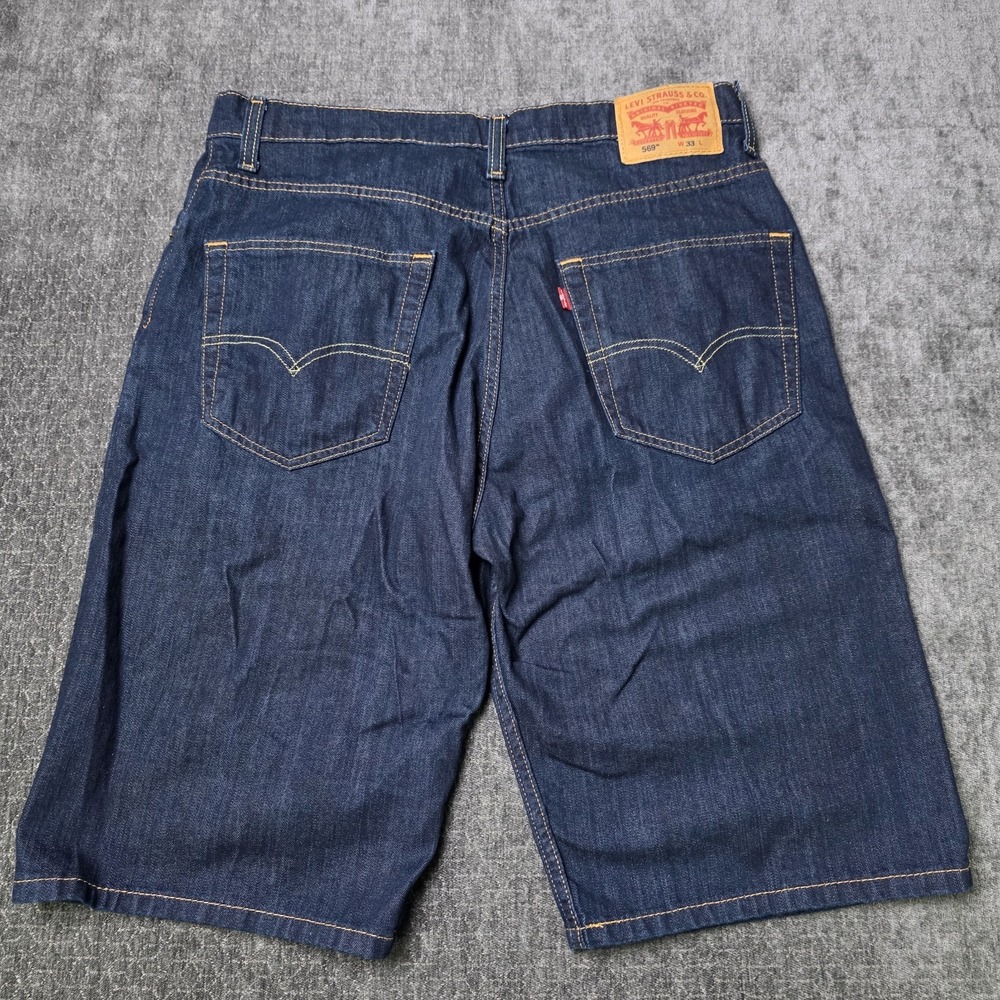Levis 569 Denim Shorts Mens 33 Jorts Jeans Baggy 12" Inseam Dark Wash Skater Rap